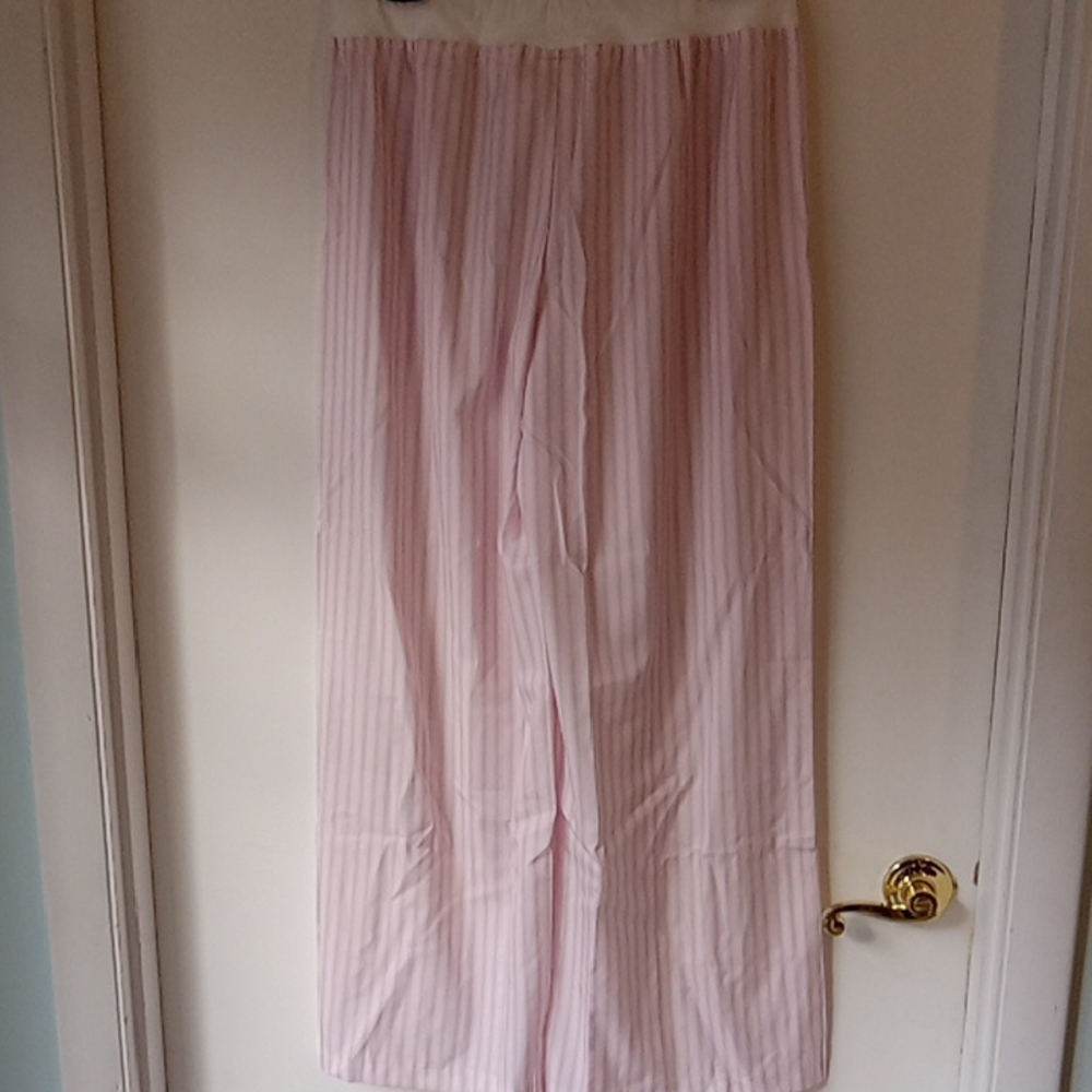 Pink Striped Wide-Leg Pajama Pants Satin Feel Size LP - Picture 4 of 8